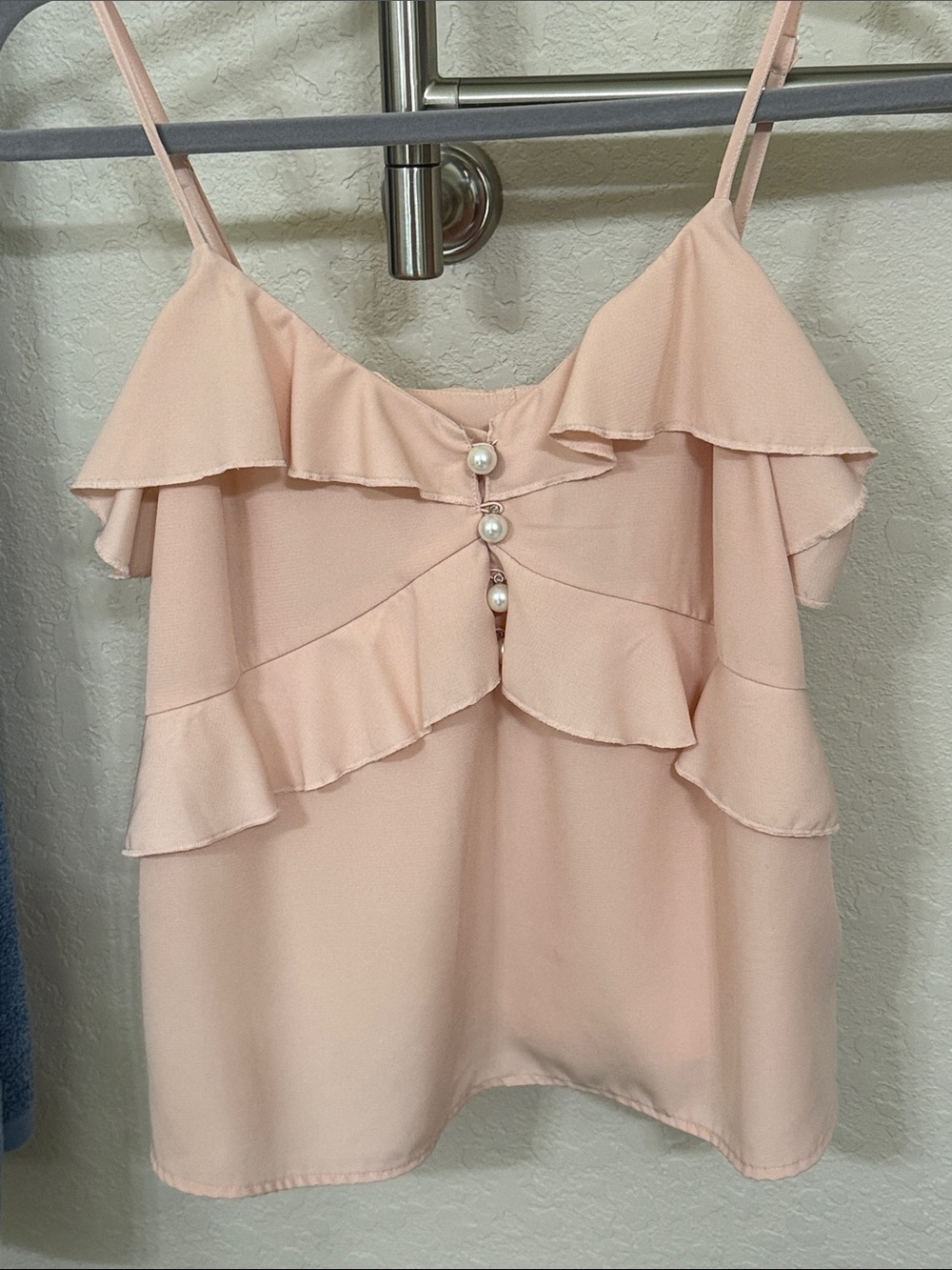 Express Blush Pink Ruffle Spaghetti Strap Camisole